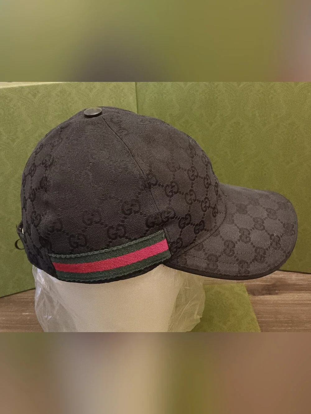 Gucci Black GG Canvas Cap with Signature Green-Red Web